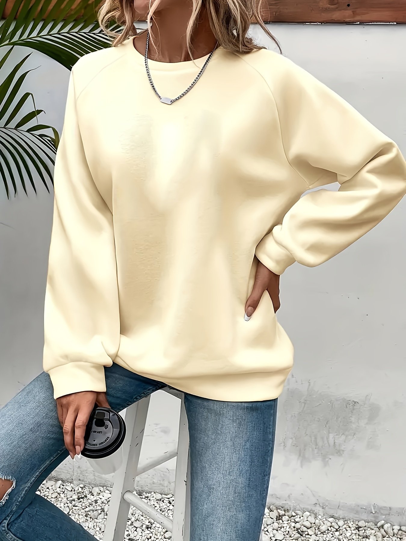 Crew Neck Regular Fit Plain Simple Sweatshirt