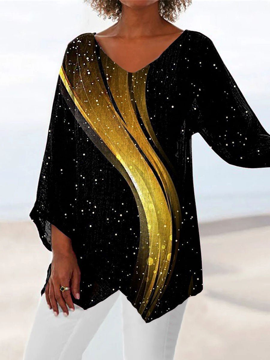 Women's Three Quarter Sleeve T-shirt Spring/Fall Color1 Floral Printing V Neck Daily Going Out Casual Top