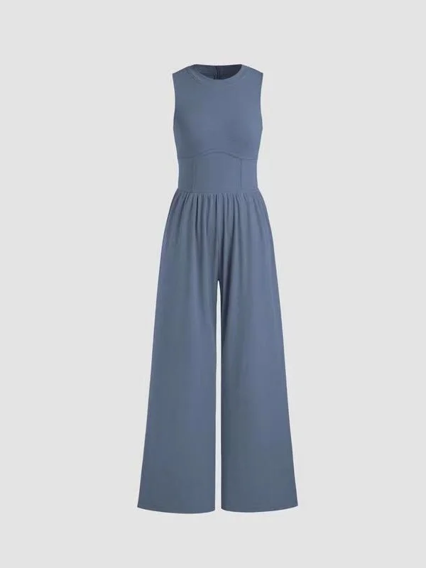 Women's H-Line Overall Crew Neck Daily Going Out Casual Split Joint Plain Summer Long Jumpsuit Romper