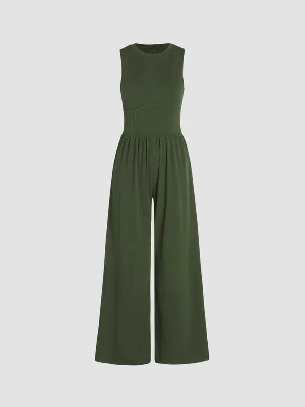Women's H-Line Overall Crew Neck Daily Going Out Casual Split Joint Plain Summer Long Jumpsuit Romper