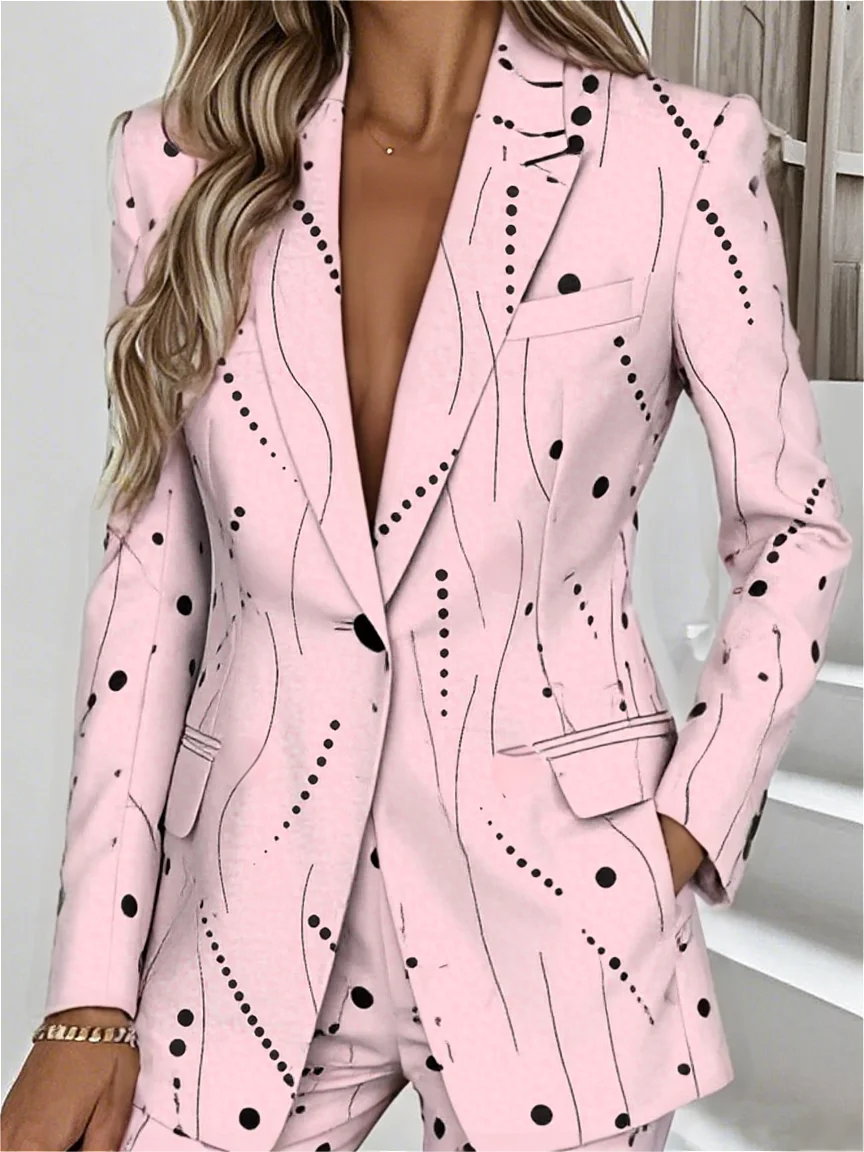 Lapel Collar Lady Romance Abstract Polka Dots Blazer