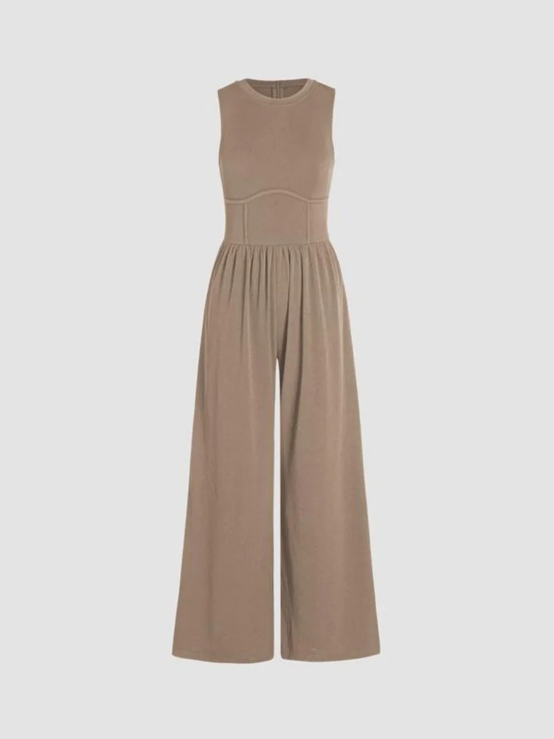 Women's H-Line Overall Crew Neck Daily Going Out Casual Split Joint Plain Summer Long Jumpsuit Romper