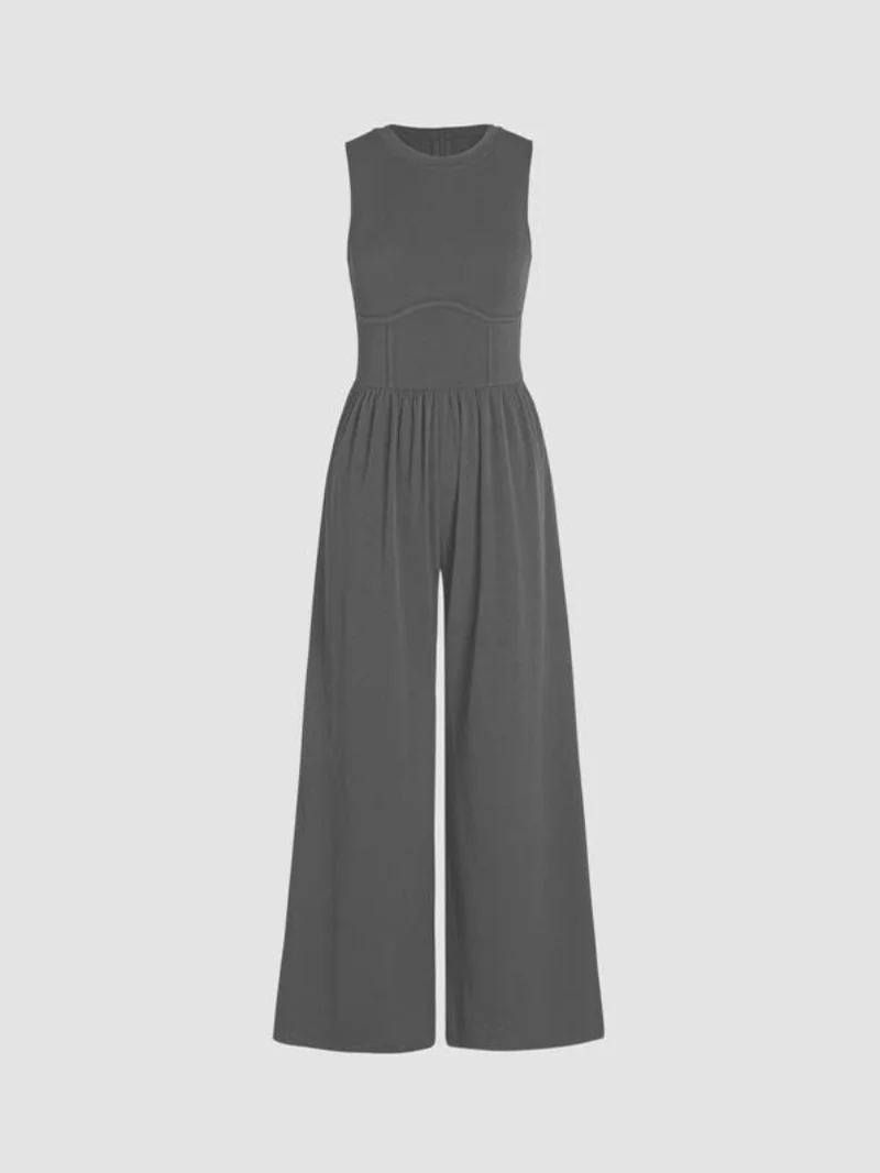 Women's H-Line Overall Crew Neck Daily Going Out Casual Split Joint Plain Summer Long Jumpsuit Romper