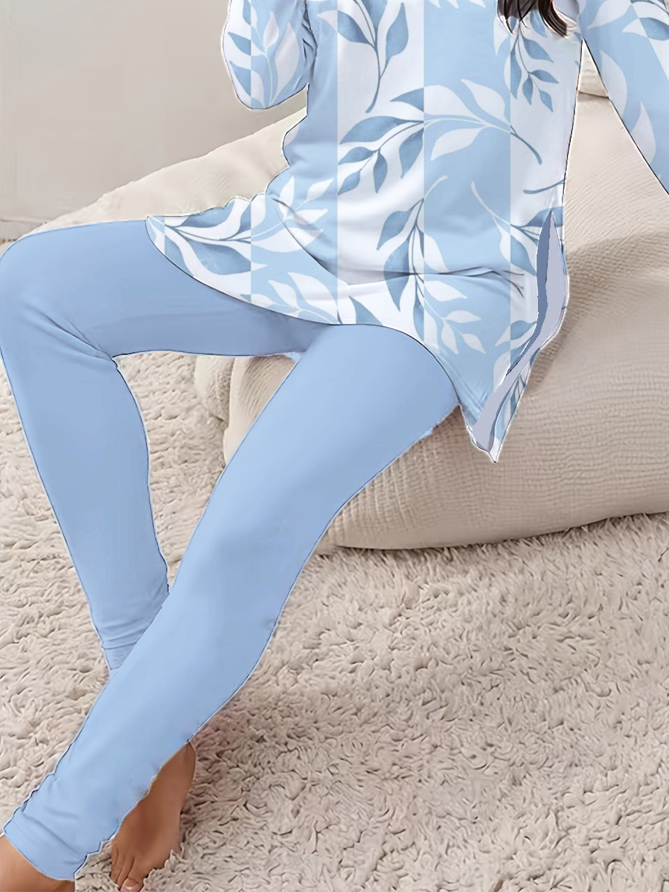 Women's Floral Print Long Sleeve T-Shirt Leggings Two-Piece Set