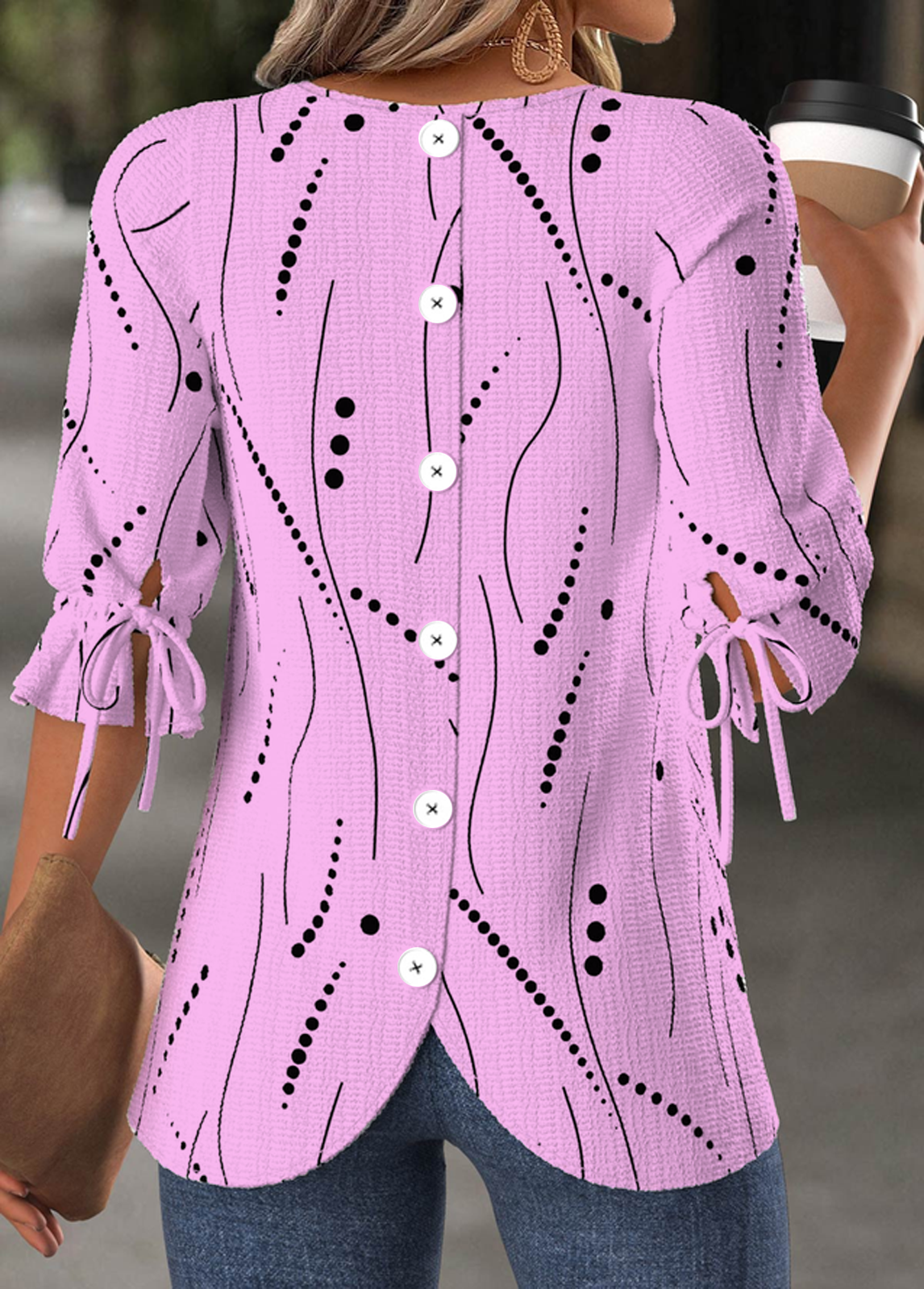 Abstract Polka Dots Regular Fit Casual Crew Neck Casual Shirt