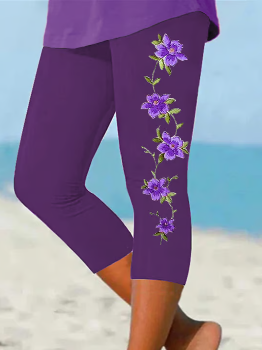 Women's  Elastic Waist H-Line Legging Daily Going Out Pants Purple Casual Printing Floral Summer Pants