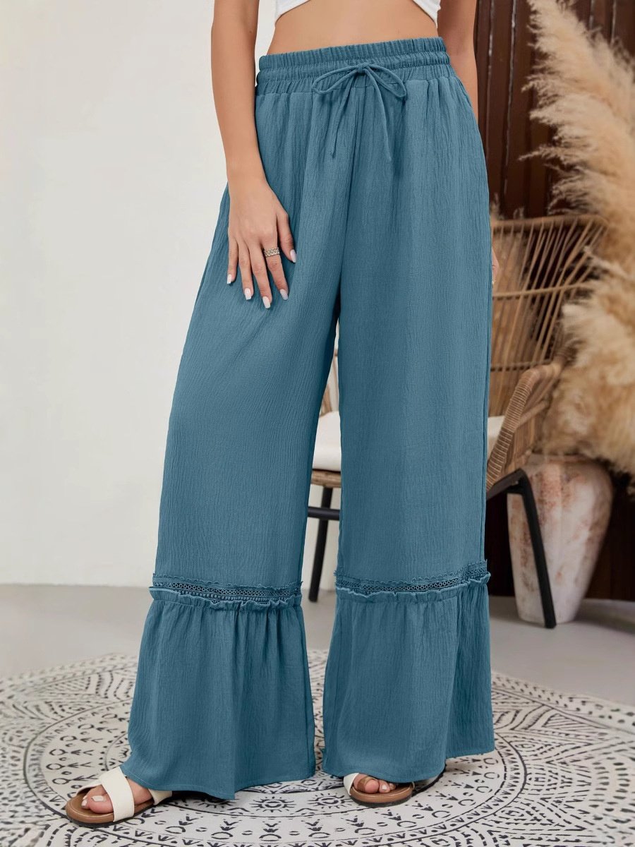 Women's  Elastic Waist H-Line Wide Leg Pants Daily Going Out Pants Blue Casual Split Joint Plain Spring/Fall Pants