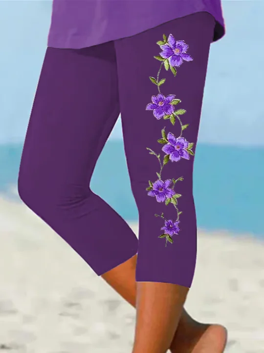 Women's  Elastic Waist H-Line Legging Daily Going Out Pants Purple Casual Printing Floral Summer Pants