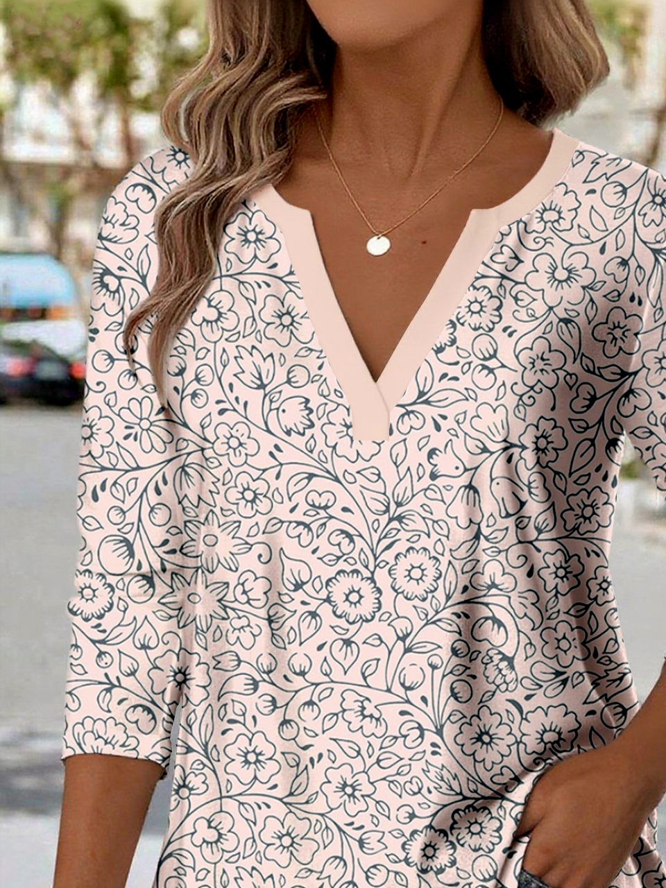 Print Casual V Neck Long Sleeve T-Shirt