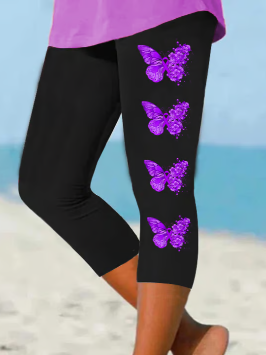 Women's  Elastic Waist H-Line Legging Daily Going Out Pants Black Casual Printing Butterfly Summer Pants