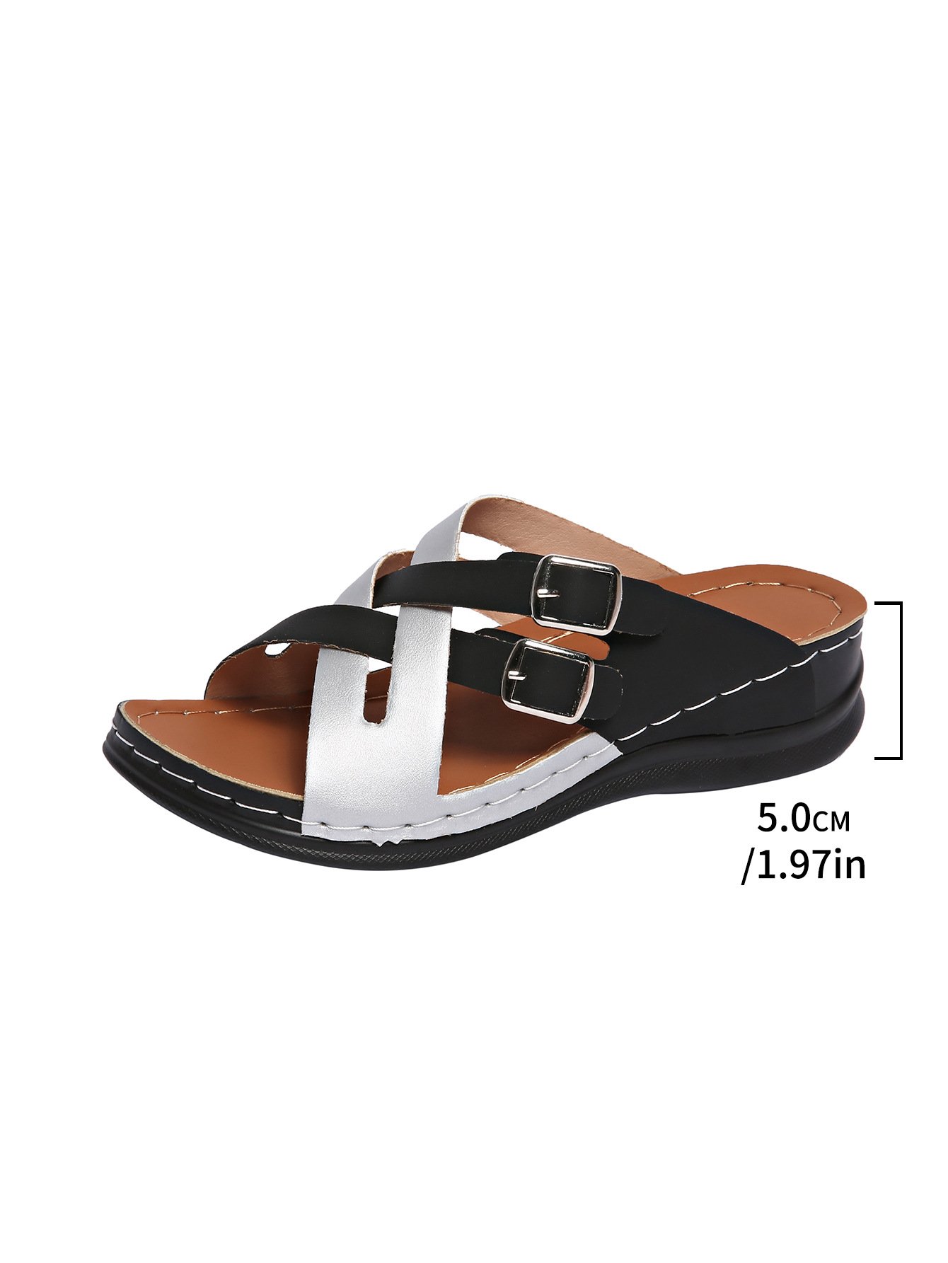 Contrast Stitching Summer Simple Pu Slide Sandals