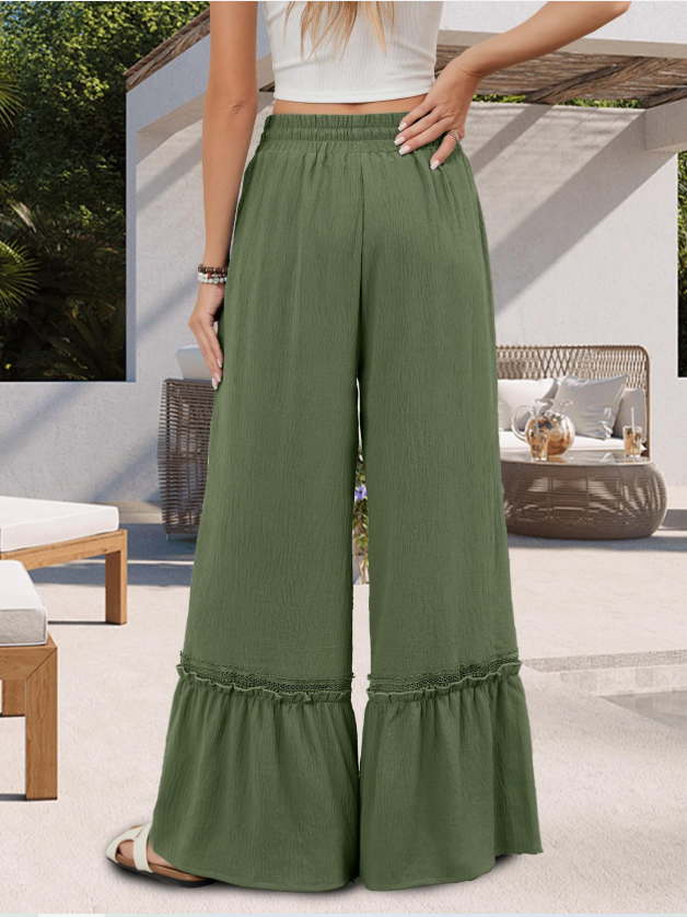 Women's  Elastic Waist H-Line Wide Leg Pants Daily Going Out Pants Blue Casual Split Joint Plain Spring/Fall Pants