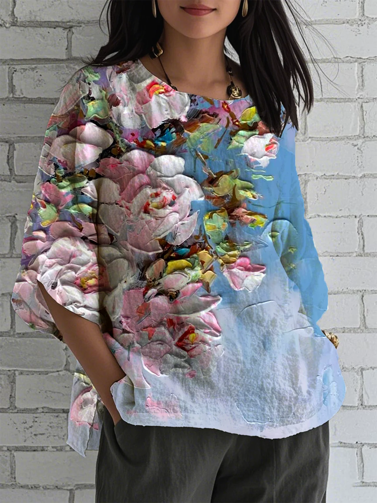 3D Printing Ethnic Crew Neck T-Shirt