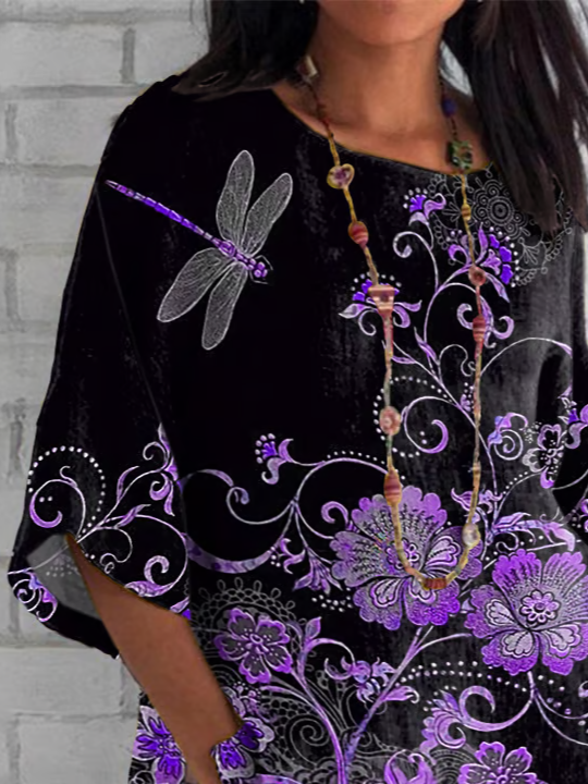 Women's Half Sleeve T-shirt Summer Black Floral Crew Neck Daily Going Out Casual Top