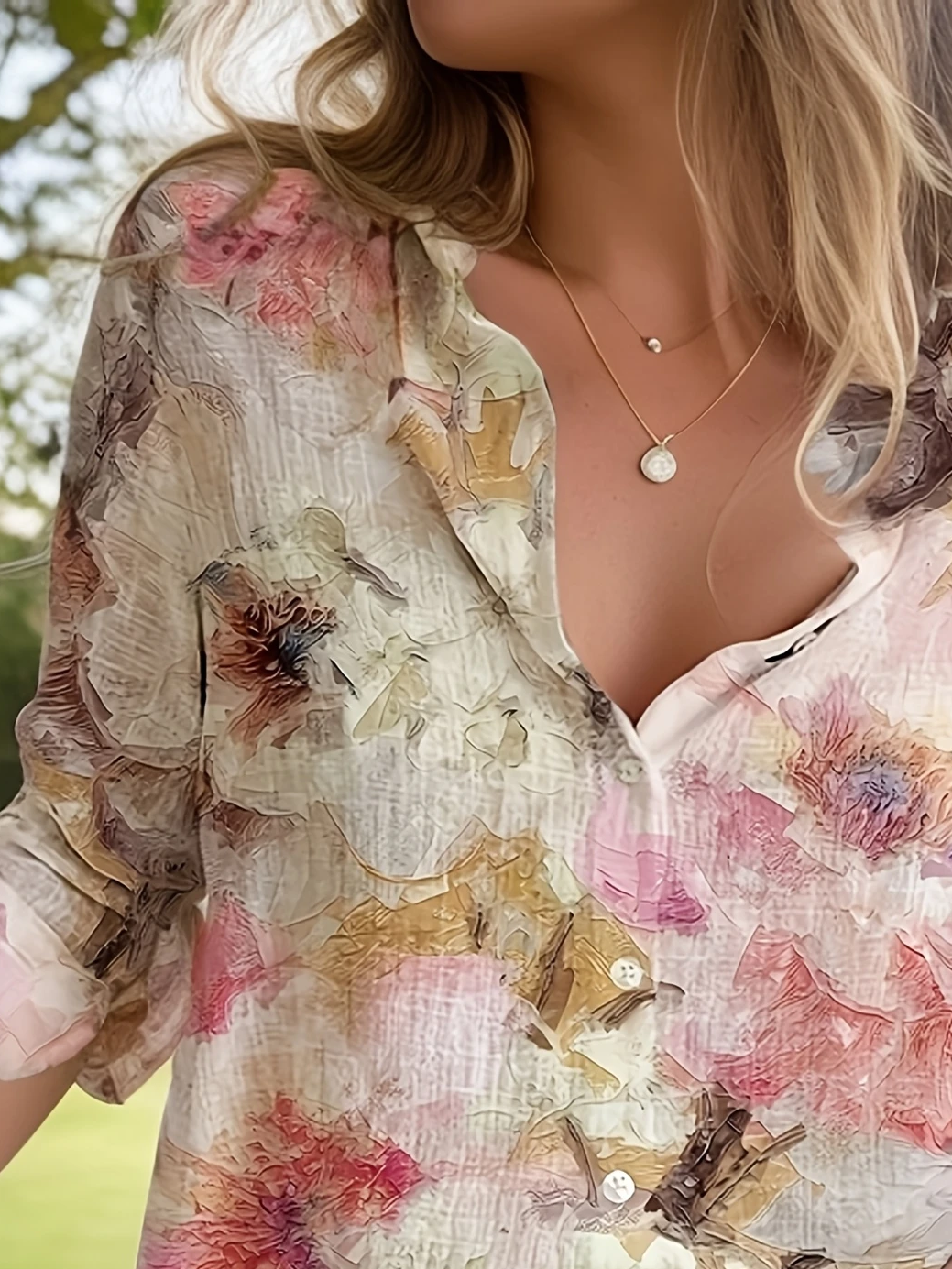 Women's Long Sleeve Shirt Spring/Fall Pink Floral Buckle Shirt Collar Daily Going Out Casual Top