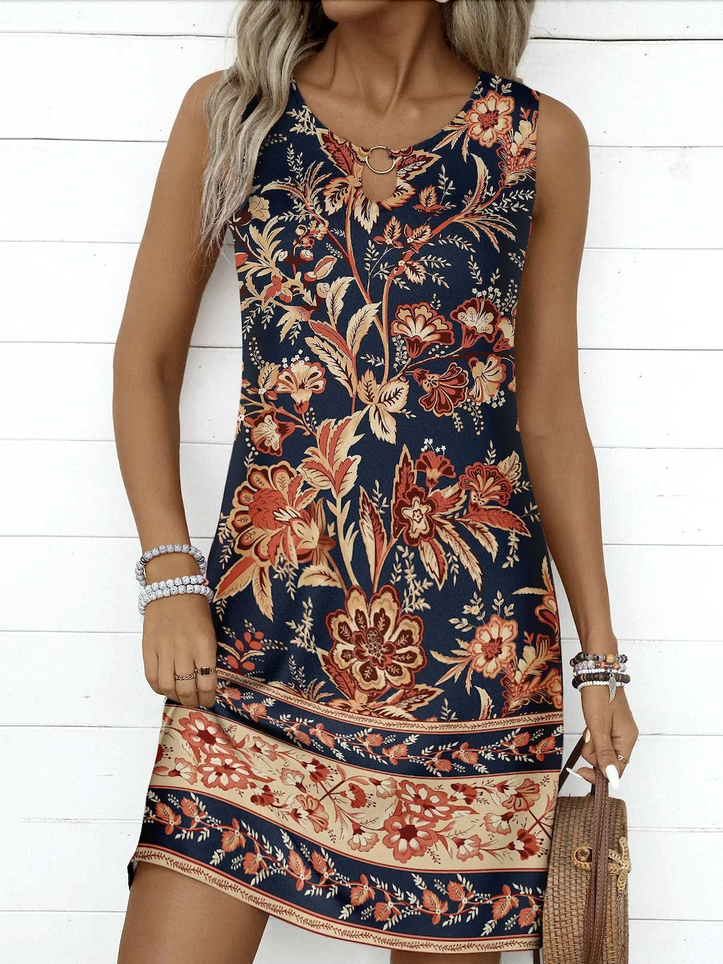 Cotton Floral Regular Fit Casual Dress With No