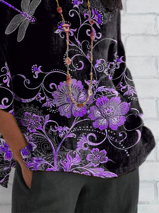Women's Half Sleeve T-shirt Summer Black Floral Crew Neck Daily Going Out Casual Top