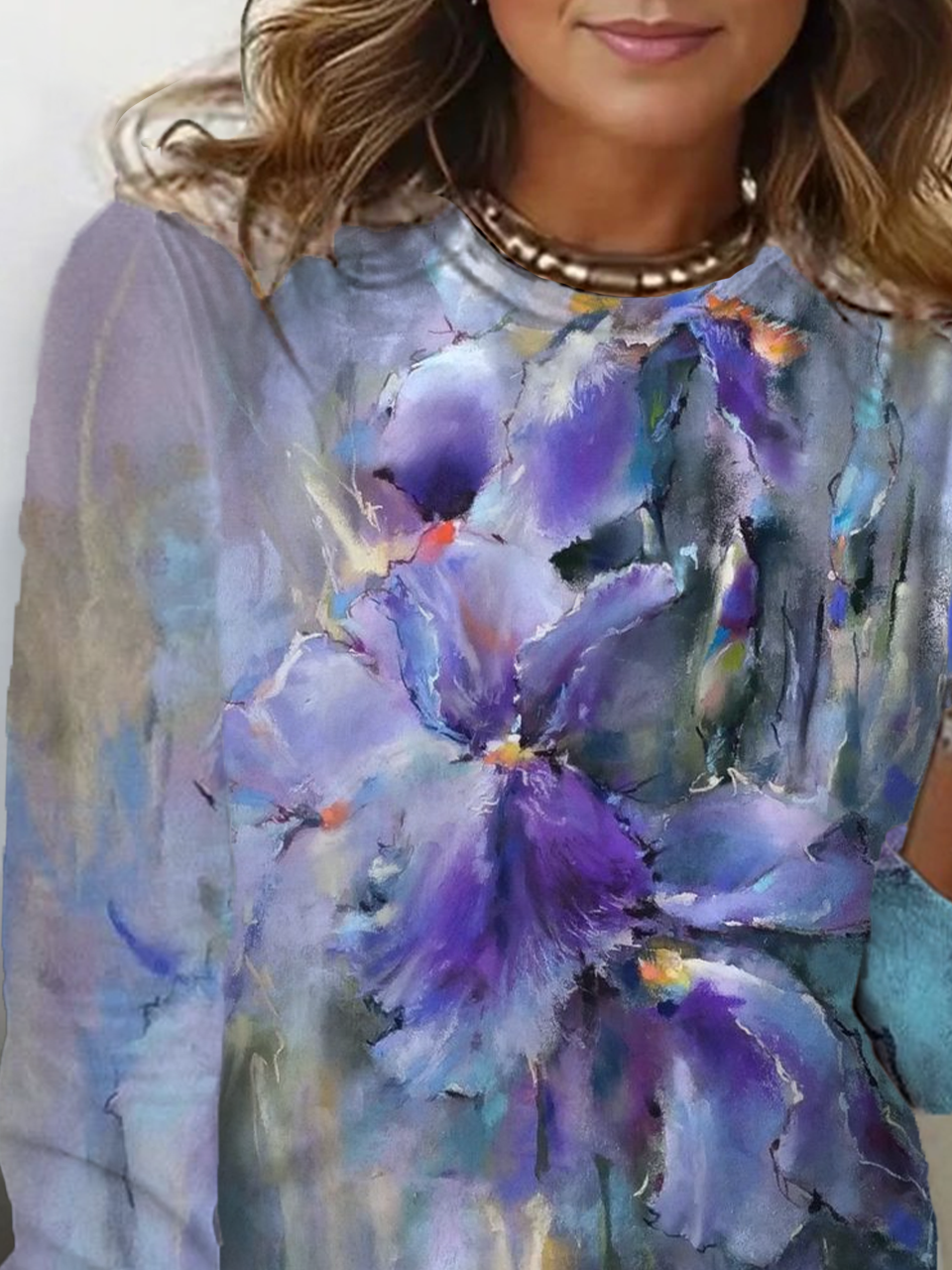 Women's Floral Print Casual Long Sleeve Crew Neck T-Shirt