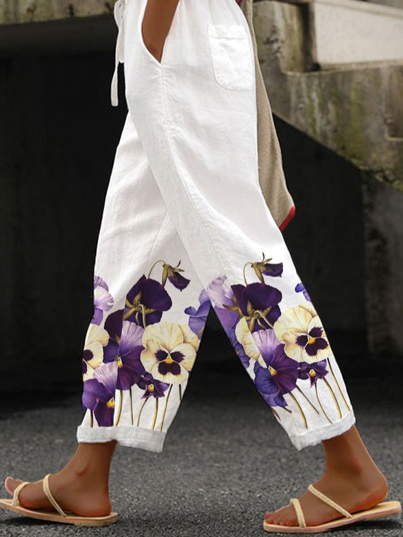 Women's  H-Line Baggy Pants Daily Going Out Pants White Casual Printing Floral Spring/Fall Pants
