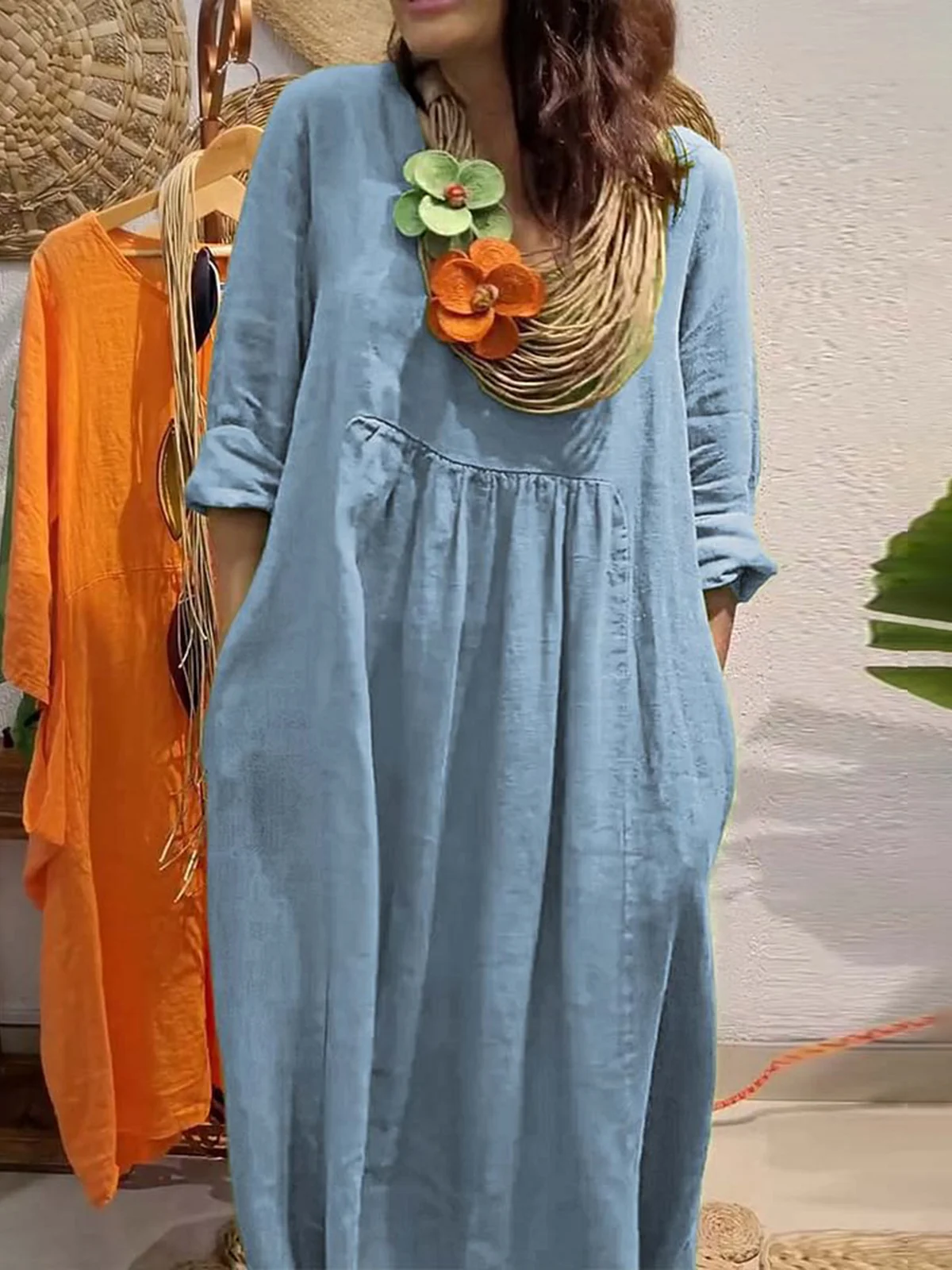 Casual Plain V Neck Maxi Dress