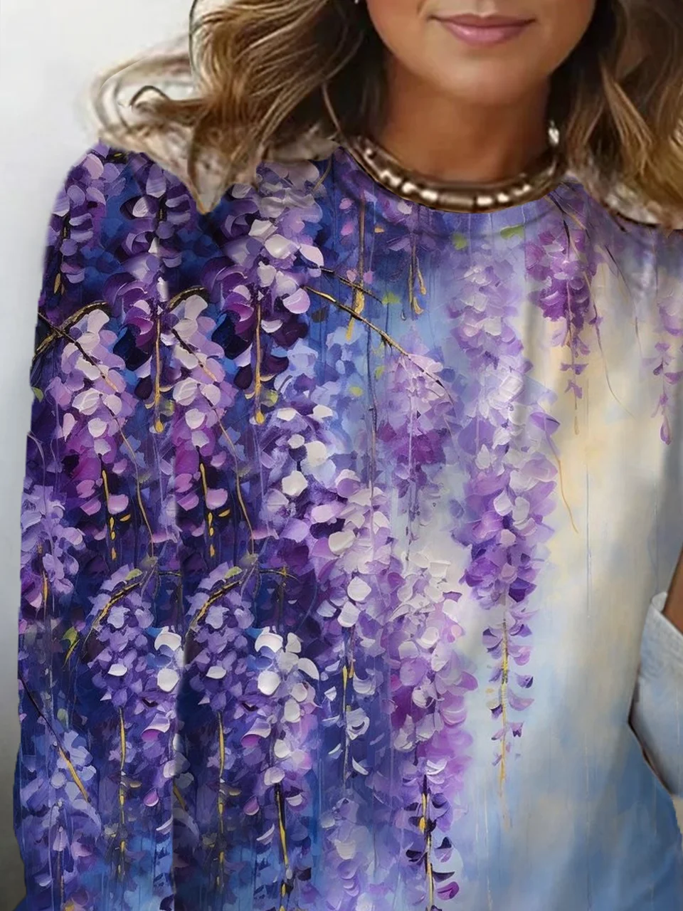 Women's Floral Print Casual Long Sleeve Crew Neck T-Shirt