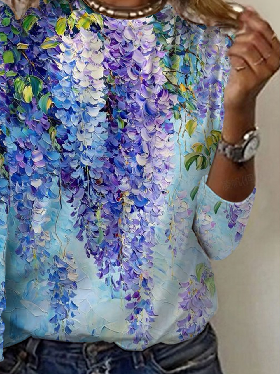 Women's Floral Print Casual Long Sleeve Crew Neck T-Shirt