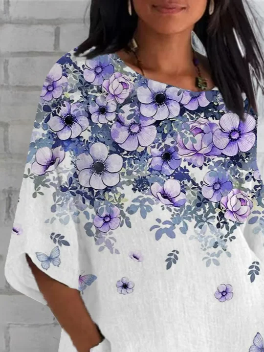 Women's Half Sleeve T-shirt Summer White Floral Crew Neck Daily Going Out Casual Top