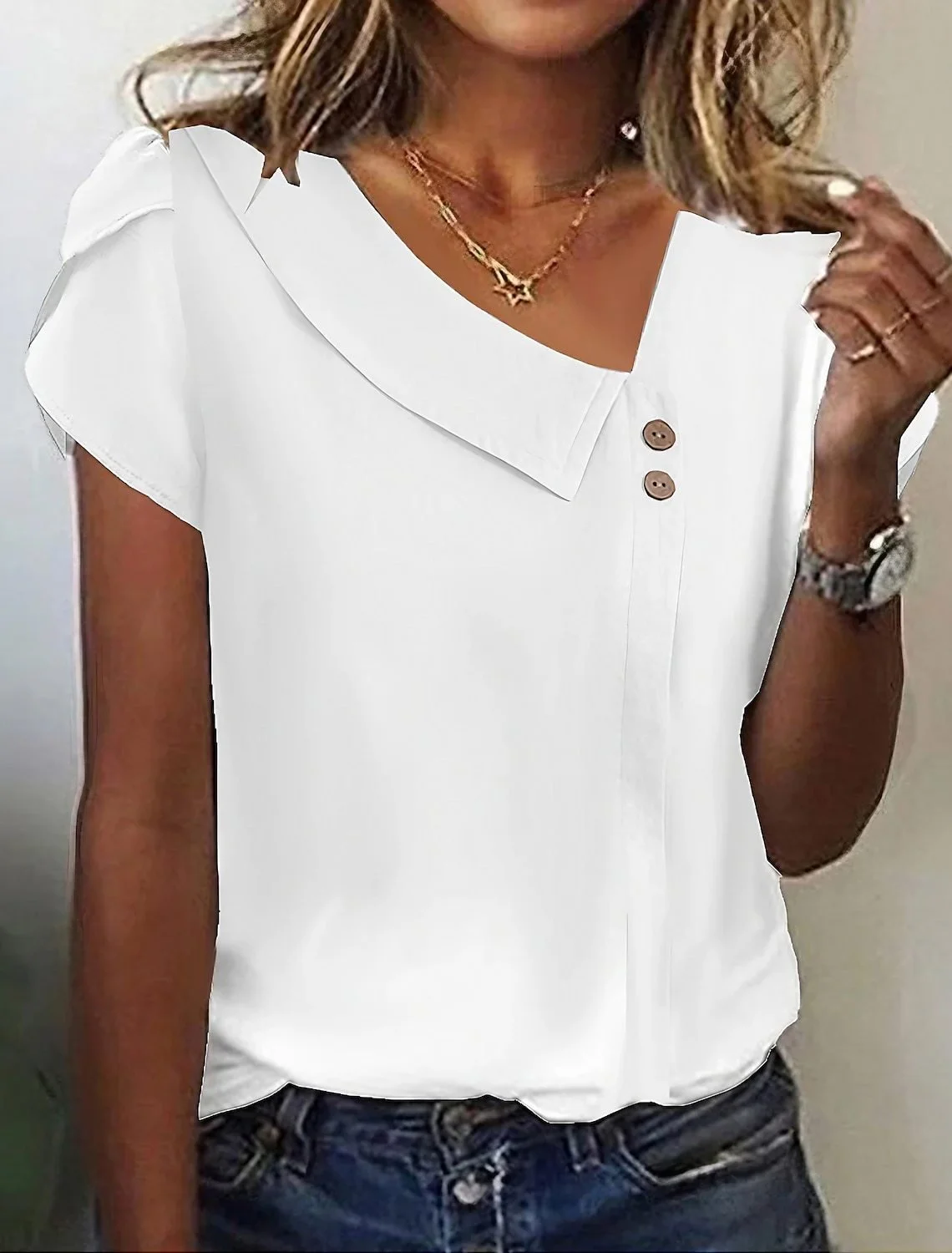 Women's Short Sleeve T-shirt Summer Green Plain Buckle Asymmetrical Daily Going Out Casual Top