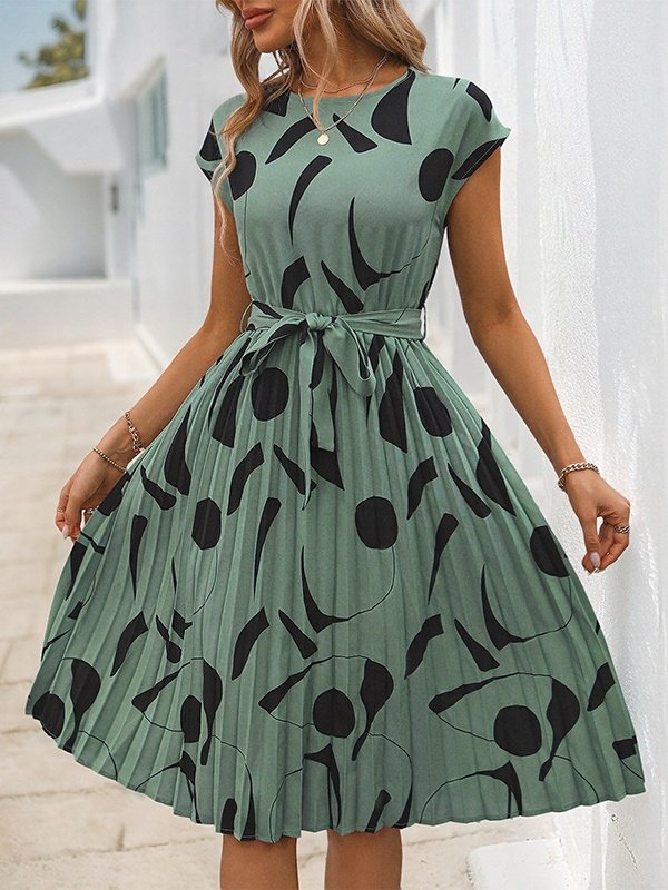 Women's Short Sleeve Summer Apricot Abstract Graphic Split Joint V Neck Daily Going Out Vintage Midi A-Line Tank Dress
