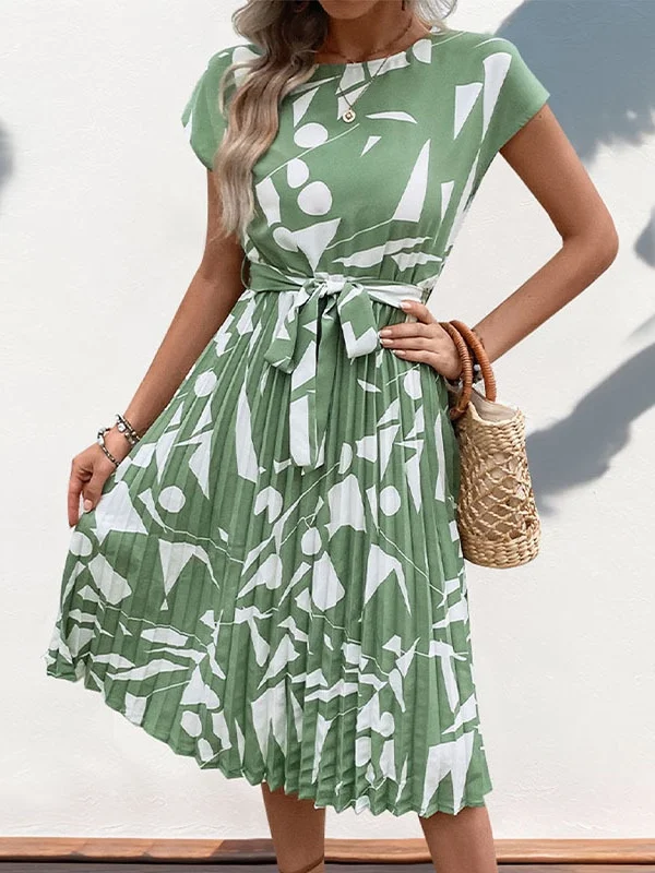 Women's Short Sleeve Summer Apricot Abstract Graphic Split Joint V Neck Daily Going Out Vintage Midi A-Line Tank Dress