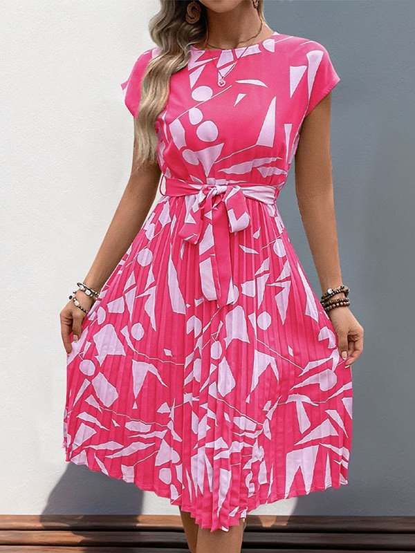 Women's Short Sleeve Summer Apricot Abstract Graphic Split Joint V Neck Daily Going Out Vintage Midi A-Line Tank Dress