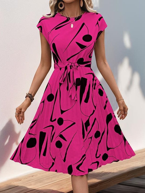 Women's Short Sleeve Summer Apricot Abstract Graphic Split Joint V Neck Daily Going Out Vintage Midi A-Line Tank Dress