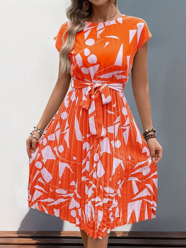 Women's Short Sleeve Summer Apricot Abstract Graphic Split Joint V Neck Daily Going Out Vintage Midi A-Line Tank Dress
