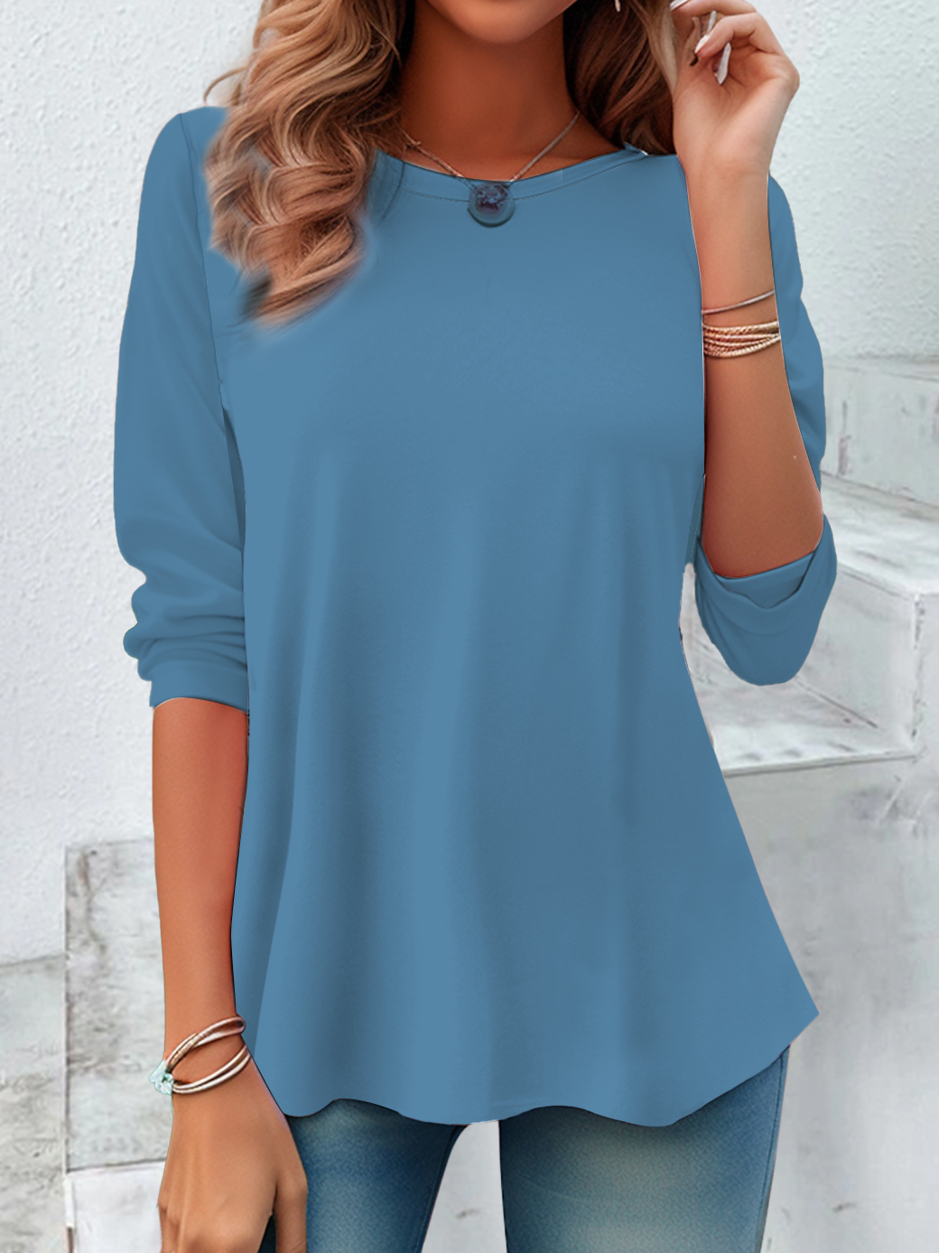 Women's Casual Long Sleeve Crew Neck Tunic T-Shirt