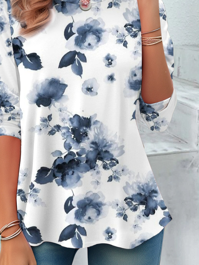 Women's Floral Print Casual Long Sleeve Crew Neck Tunic T-Shirt