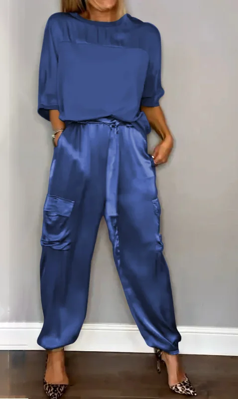 Women's Pocket Stitching Plain Daily Going Out Two-Piece Set Khaki Casual Summer Top With Pants Matching Set