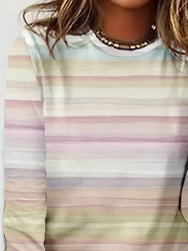 Women's Long Sleeve T-shirt Spring/Fall As Picture Striped Printing Jersey Crew Neck Daily Going Out Casual Top