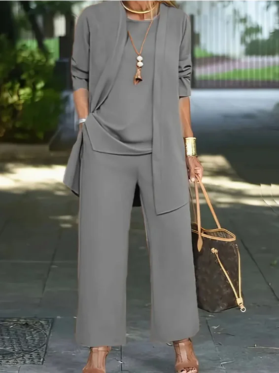 Women's Split Joint Plain Commuting Going Out Matching Outfit Caramel Street Spring/Fall Multi-Piece Set Matching Set