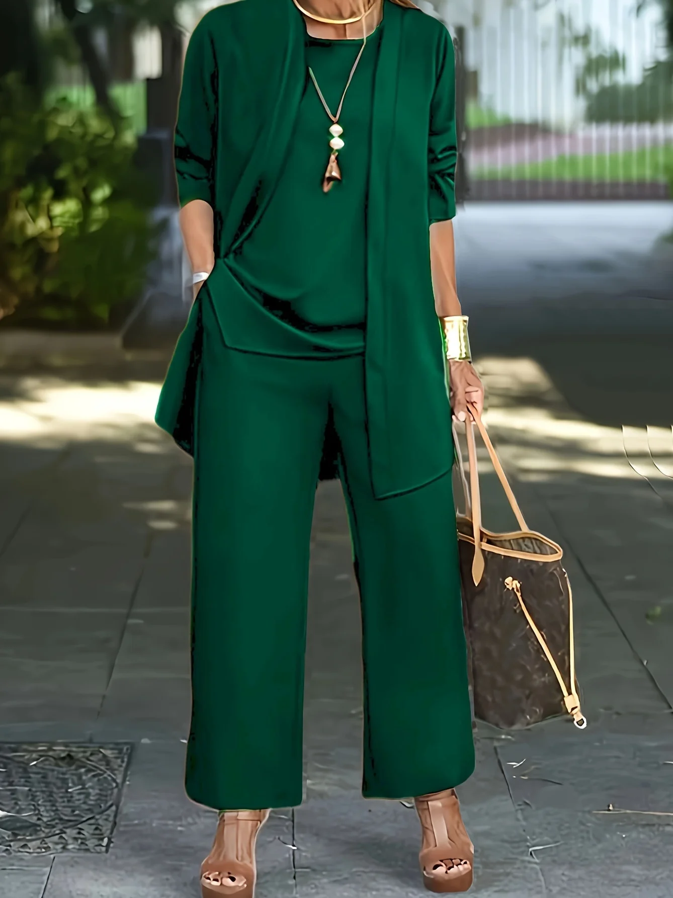 Women's Split Joint Plain Commuting Going Out Matching Outfit Caramel Street Spring/Fall Multi-Piece Set Matching Set