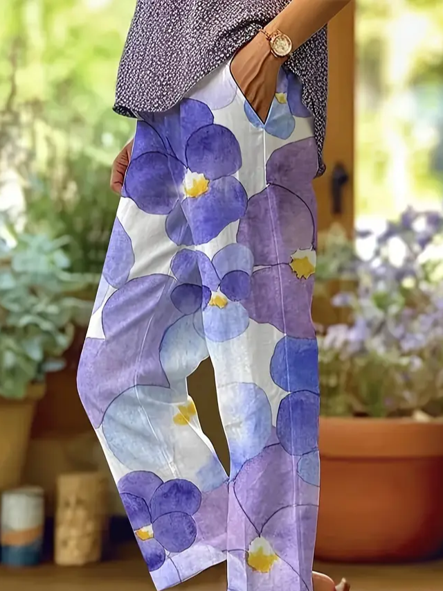 Women's  H-Line Baggy Pants Daily Going Out Pants Blue Purple Casual Printing Floral Spring/Fall Pants