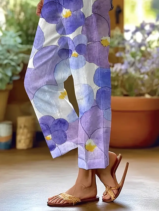 Women's  H-Line Baggy Pants Daily Going Out Pants Blue Purple Casual Printing Floral Spring/Fall Pants