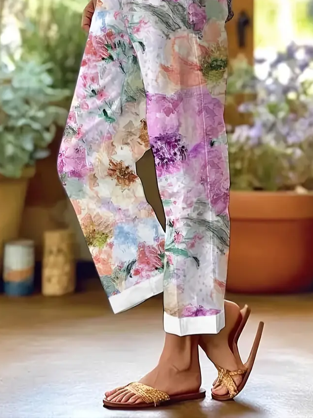 Women's  H-Line Baggy Pants Daily Going Out Pants Purple Casual Printing Floral Spring/Fall Pants
