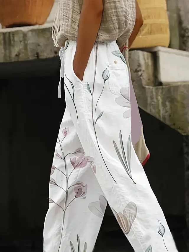 Women's  H-Line Baggy Pants Daily Going Out Pants White Casual Printing Floral Spring/Fall Pants