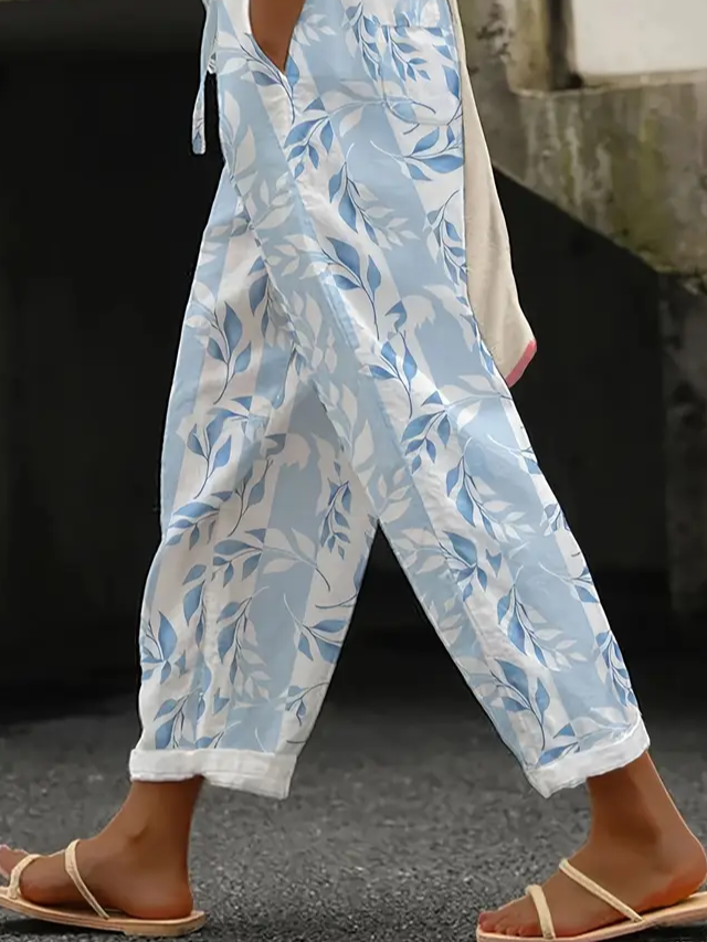 Women's  H-Line Baggy Pants Daily Going Out Pants Blue Casual Printing Floral Spring/Fall Pants