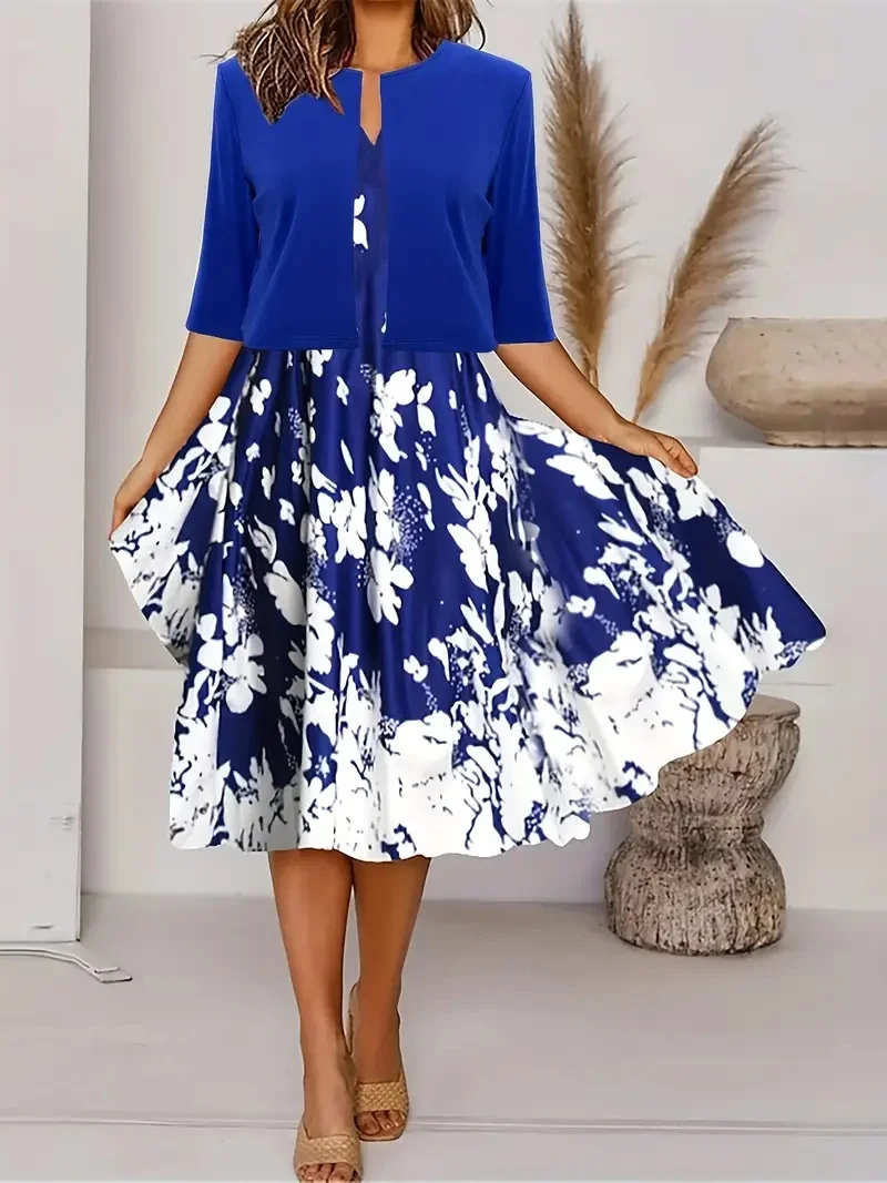 Women's Printing Floral Daily Going Out Two-Piece Set Light Blue Casual Summer Coat With Skirt Matching Set