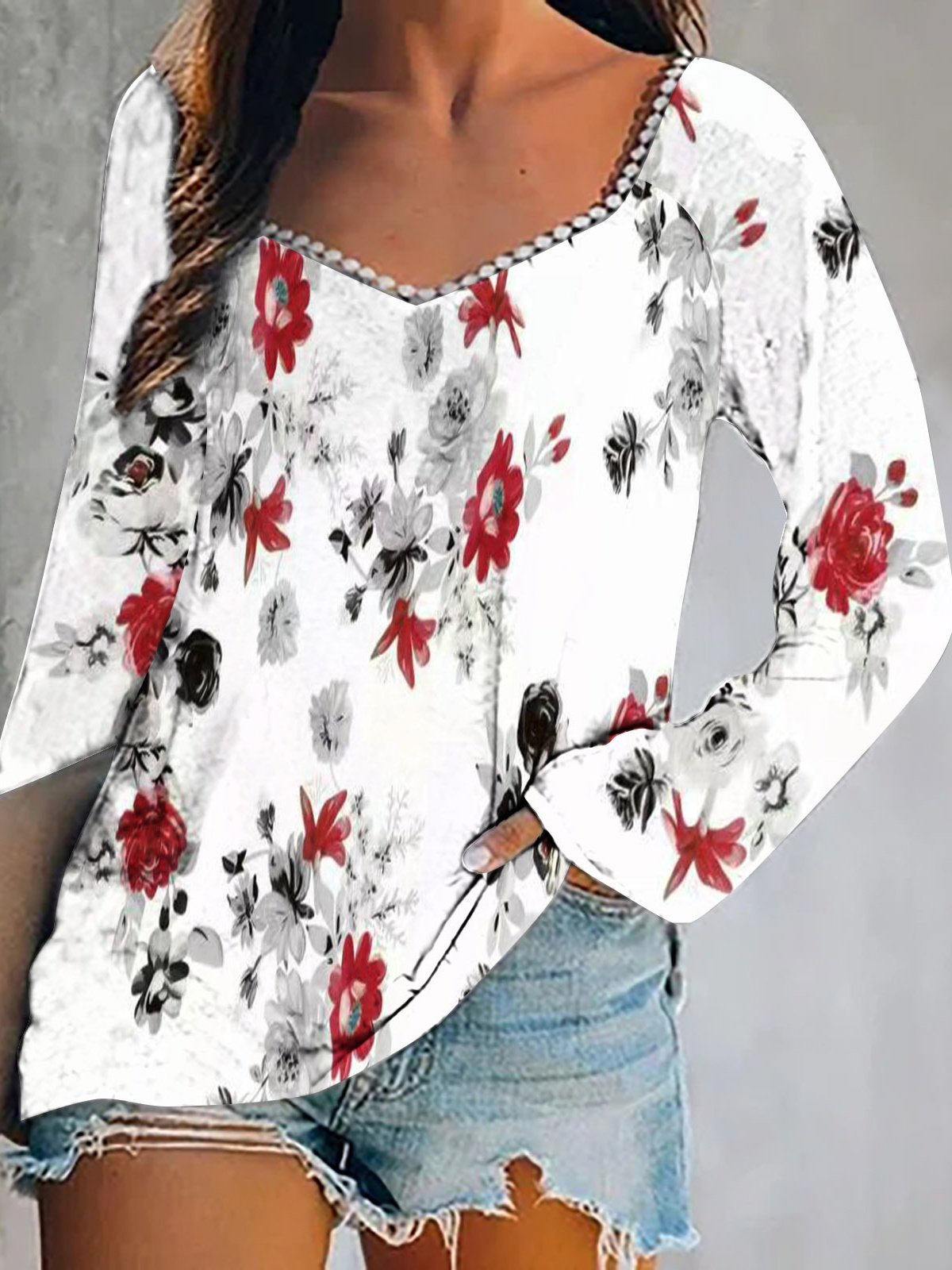 Women's Long Sleeve T-shirt Spring/Fall Royal Blue Geometric Printing Square Neck Daily Going Out Vintage Top