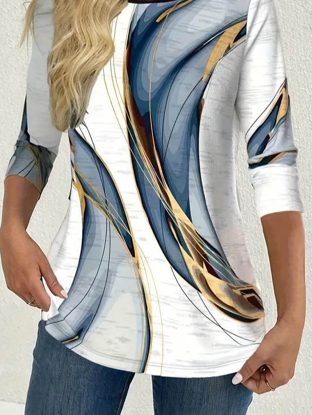 Women's Long Sleeve T-shirt Spring/Fall White Abstract Printing Jersey Crew Neck Daily Going Out Casual Top