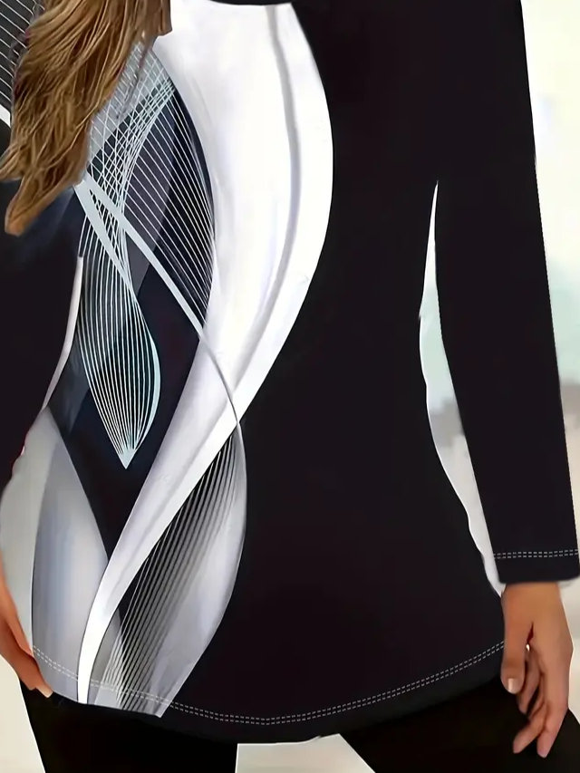 Women's Long Sleeve T-shirt Spring/Fall Black Abstract Printing Jersey Crew Neck Daily Going Out Casual Top
