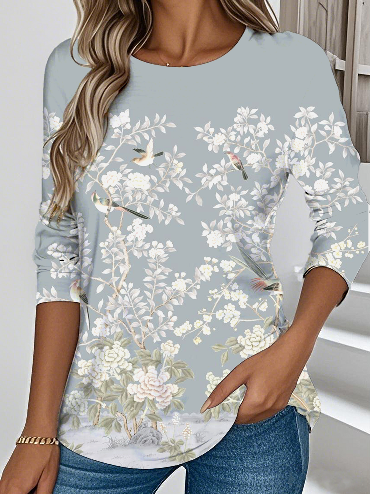 Casual Long Sleeve Round Neck T-Shirt