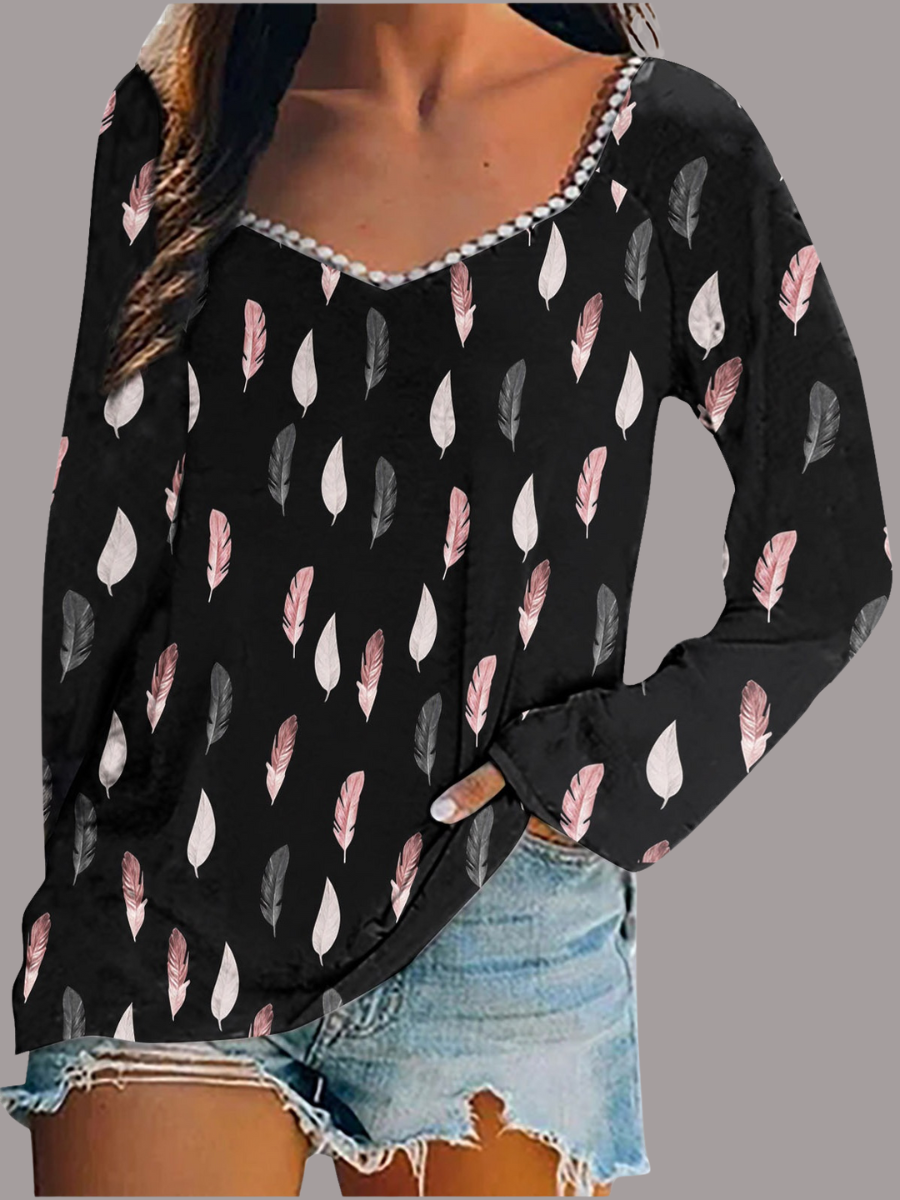 Women's Long Sleeve T-shirt Spring/Fall Royal Blue Geometric Printing Square Neck Daily Going Out Vintage Top